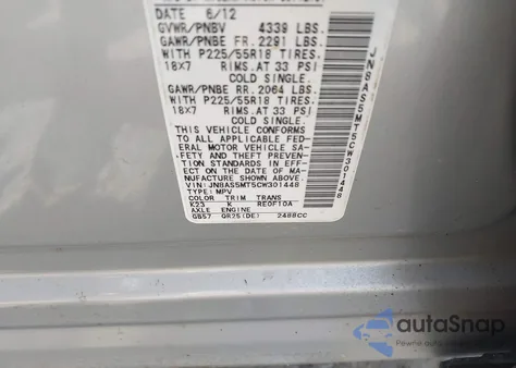 2012 Nissan Rogue Sv W/Sl Pkg from USA, damaged, VIN JN8AS5MT5CW301448